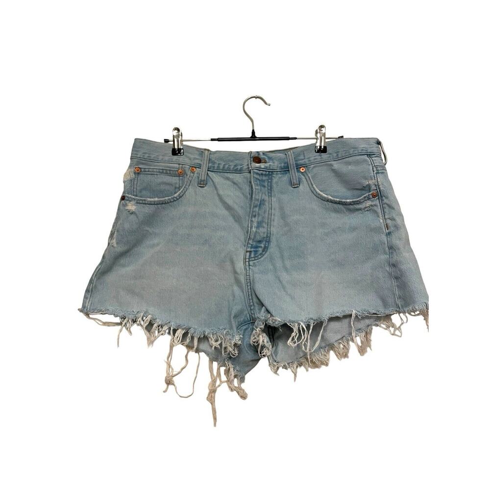 Madewell Relaxed Denim Shorts Women Size 32 Blue Raw Hem Cut-off Button Fly